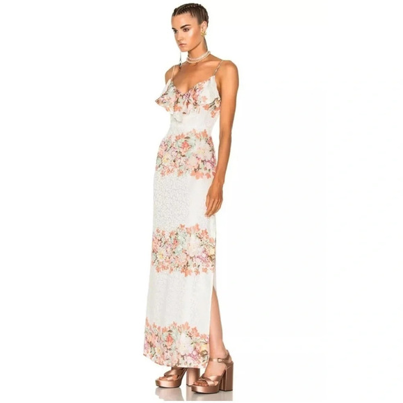 LPA Silk Floral Leopard Jacquard Ruffle Night Out Maxi Dress 167 Size XS - Picture 2 of 13